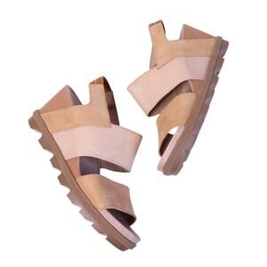 SOREL Joanie II Slingback Wedges Camel Brown Leather Strap Casual Women's 9